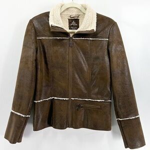 Prana Esme Brown Faux Suede Sherpa Full Zip Jacket size Small